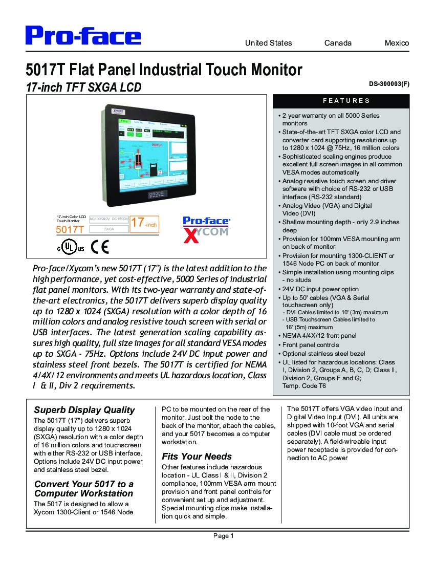 First Page Image of 5017T-USB-S Datasheet.pdf